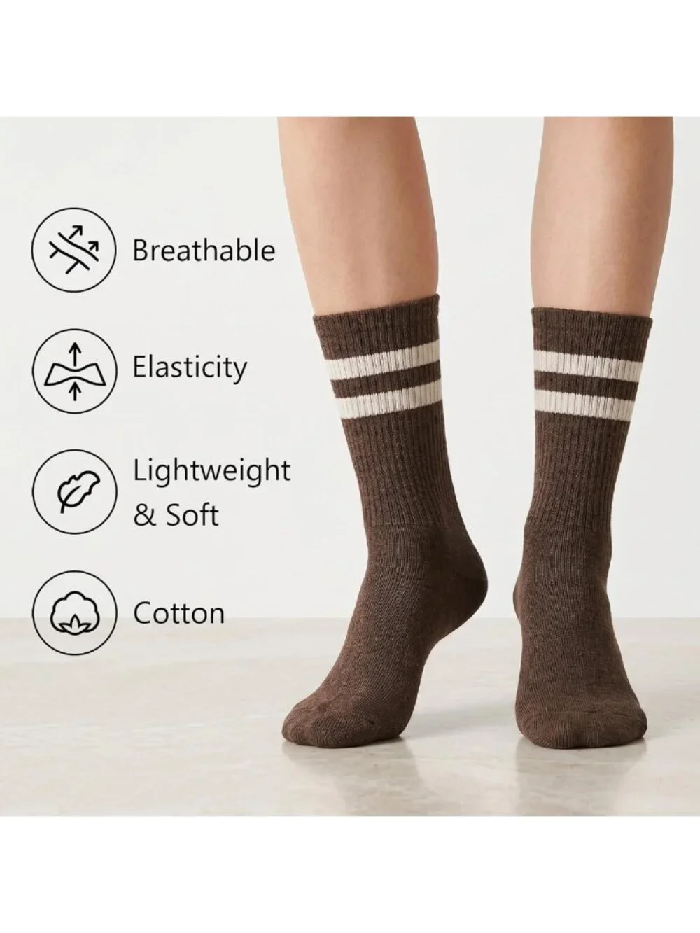 5 Pairs Women's Striped Crew Socks - Casual Cotton Above Ankle Socks, Comfy Fit